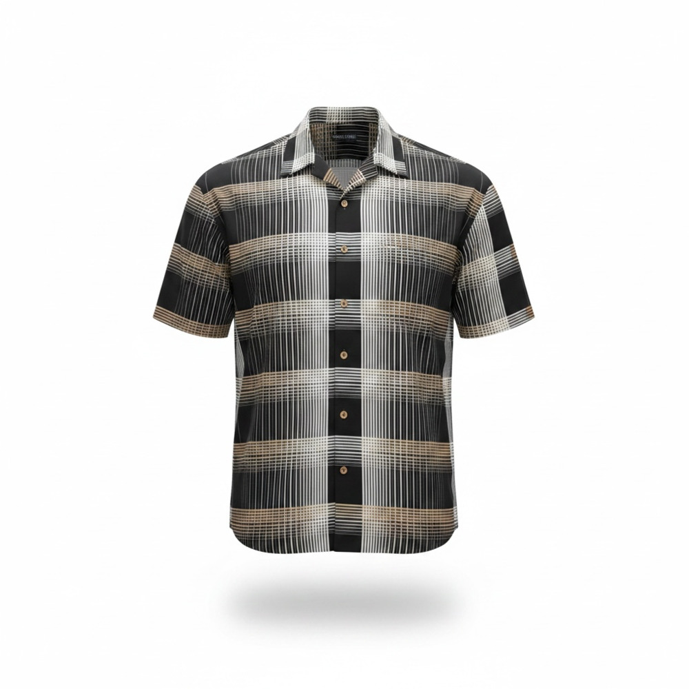 Mench Short-Sleeve Plaid Camp Collar Button-Down Shirt